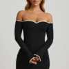 Vestito Stasia in modal con spalle scoperte e linea ad A, colore nero
