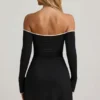 Vestito Stasia in modal con spalle scoperte e linea ad A, colore nero