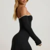 Vestito Stasia in modal con spalle scoperte e linea ad A, colore nero