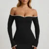Vestito Stasia in modal con spalle scoperte e linea ad A, colore nero