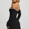 Vestito Stasia in modal con spalle scoperte e linea ad A, colore nero