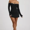 Vestito Stasia in modal con spalle scoperte e linea ad A, colore nero