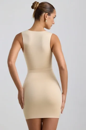 Vestito Zivanka in jersey elasticizzato con cut-out e bordi arricciati in color crema