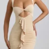 Vestito Zivanka in jersey elasticizzato con cut-out e bordi arricciati in color crema Vestito Zivanka in jersey elasticizzato con cut-out e bordi arricciati in color crema