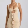 Vestito Zivanka in jersey elasticizzato con cut-out e bordi arricciati in color crema Vestito Zivanka in jersey elasticizzato con cut-out e bordi arricciati in color crema