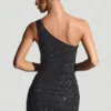Zahira Vestito corto monospalla con decorazioni in nero Zahira Vestito corto monospalla con decorazioni in nero