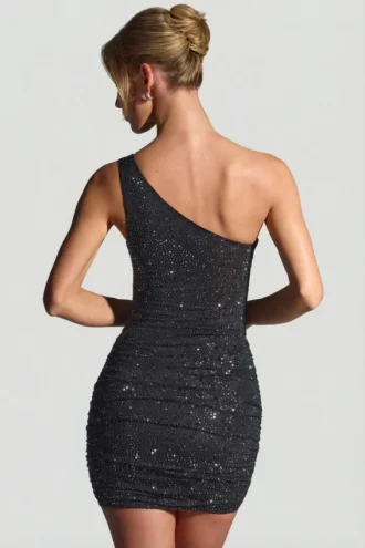Zahira Vestito corto monospalla con decorazioni in nero