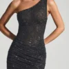 Zahira Vestito corto monospalla con decorazioni in nero Zahira Vestito corto monospalla con decorazioni in nero