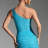 Zahira: vestito monospalla decorato in blu acquamarina Zahira: vestito monospalla decorato in blu acquamarina