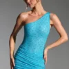 Zahira: vestito monospalla decorato in blu acquamarina Zahira: vestito monospalla decorato in blu acquamarina