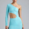 Zanab Vestito corto monospalla con cut-out metallizzato in blu ghiaccio Zanab Vestito corto monospalla con cut-out metallizzato in blu ghiaccio