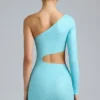 Zanab Vestito corto monospalla con cut-out metallizzato in blu ghiaccio Zanab Vestito corto monospalla con cut-out metallizzato in blu ghiaccio
