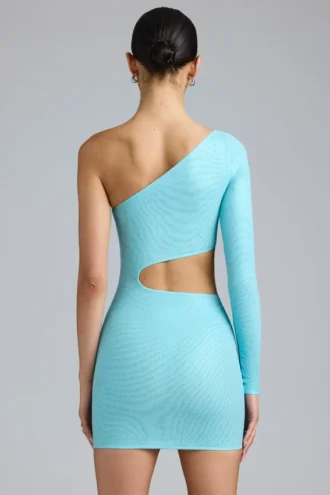 Zanab Vestito corto monospalla con cut-out metallizzato in blu ghiaccio