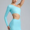 Zanab Vestito corto monospalla con cut-out metallizzato in blu ghiaccio Zanab Vestito corto monospalla con cut-out metallizzato in blu ghiaccio