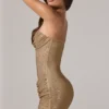 Zara Vestito corto a fascia con decorazioni e vita arricciata in oro Zara Vestito corto a fascia con decorazioni e vita arricciata in oro