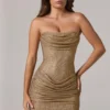 Zara Vestito corto a fascia con decorazioni e vita arricciata in oro Zara Vestito corto a fascia con decorazioni e vita arricciata in oro
