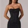 Zara Vestito corto con scollo a fascia e vita drappeggiata, nero Zara Vestito corto con scollo a fascia e vita drappeggiata, nero