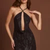 Zelinda Vestito A-line con collo all’americana e cappuccio decorato in nero