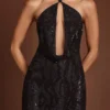 Zelinda Vestito A-line con collo all’americana e cappuccio decorato in nero