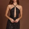 Zelinda Vestito A-line con collo all’americana e cappuccio decorato in nero