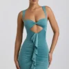 Zivanka Abito corto in jersey slinky con cut-out e volant in verde mare