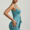 Zivanka Abito corto in jersey slinky con cut-out e volant in verde mare