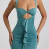 Zivanka Abito corto in jersey slinky con cut-out e volant in verde mare