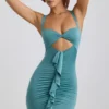 Zivanka Abito corto in jersey slinky con cut-out e volant in verde mare