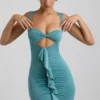 Zivanka Abito corto in jersey slinky con cut-out e volant in verde mare