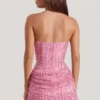 Ziya Abito mini drappeggiato senza spalline con decorazioni, linea ad A, in rosa Ziya Abito mini drappeggiato senza spalline con decorazioni, linea ad A, in rosa
