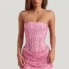 Ziya Abito mini drappeggiato senza spalline con decorazioni, linea ad A, in rosa Ziya Abito mini drappeggiato senza spalline con decorazioni, linea ad A, in rosa