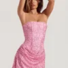 Ziya Abito mini drappeggiato senza spalline con decorazioni, linea ad A, in rosa Ziya Abito mini drappeggiato senza spalline con decorazioni, linea ad A, in rosa