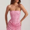 Ziya Abito mini drappeggiato senza spalline con decorazioni, linea ad A, in rosa Ziya Abito mini drappeggiato senza spalline con decorazioni, linea ad A, in rosa